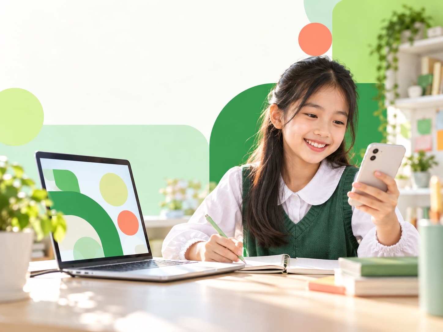 Học sinh sử dụng điện thoại và máy tính để học tập.