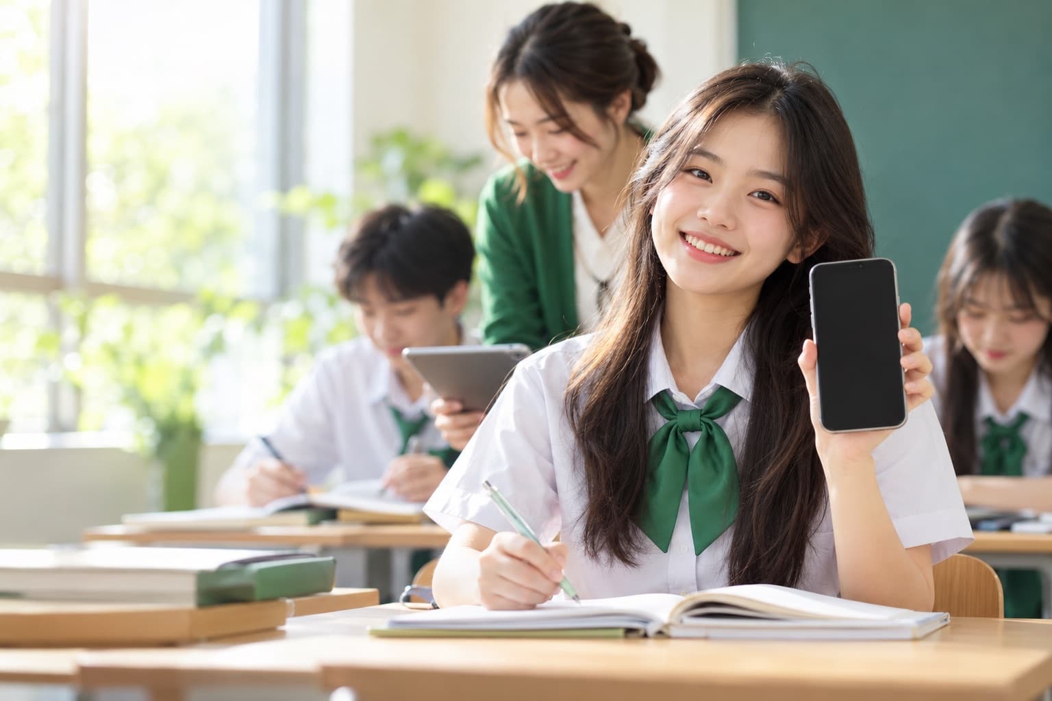 Học sinh và giáo viên cùng học với Easy Class trong lớp học